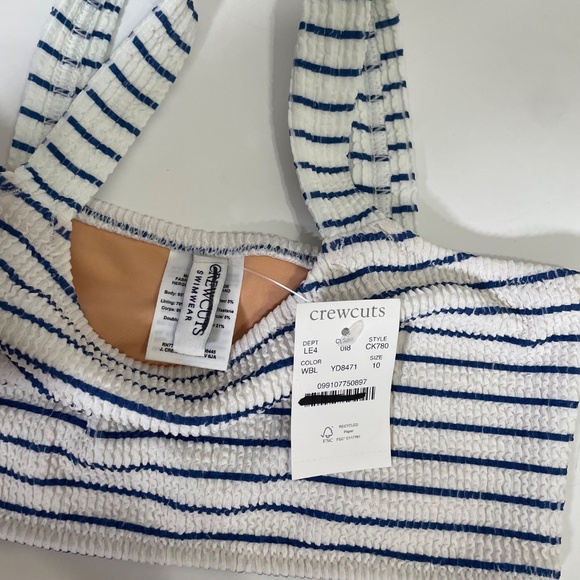 NWT!! Girl’s J. CREW Crewcuts Smocked Bikini Swim Top Swimsuit Striped Size 10 - Picture 6 of 11